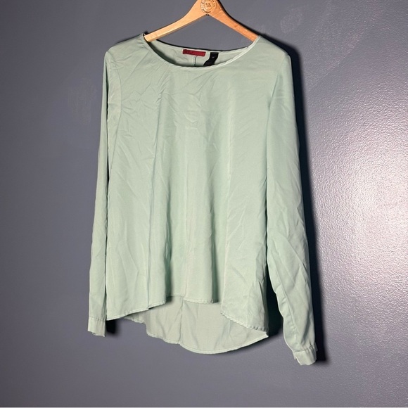 BKE Tops - BKE Red Mint Green Blouse | Medium | Hi-Low Hem | Ruffle open Back | READ